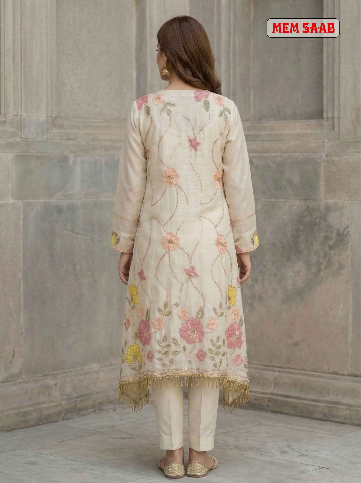 Floral Ivory Kurta - Back